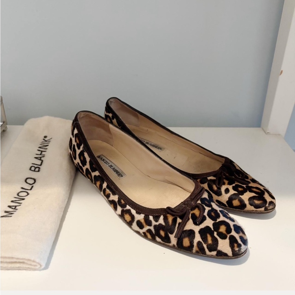 Manolo Blahnik Brown Leopard Flats